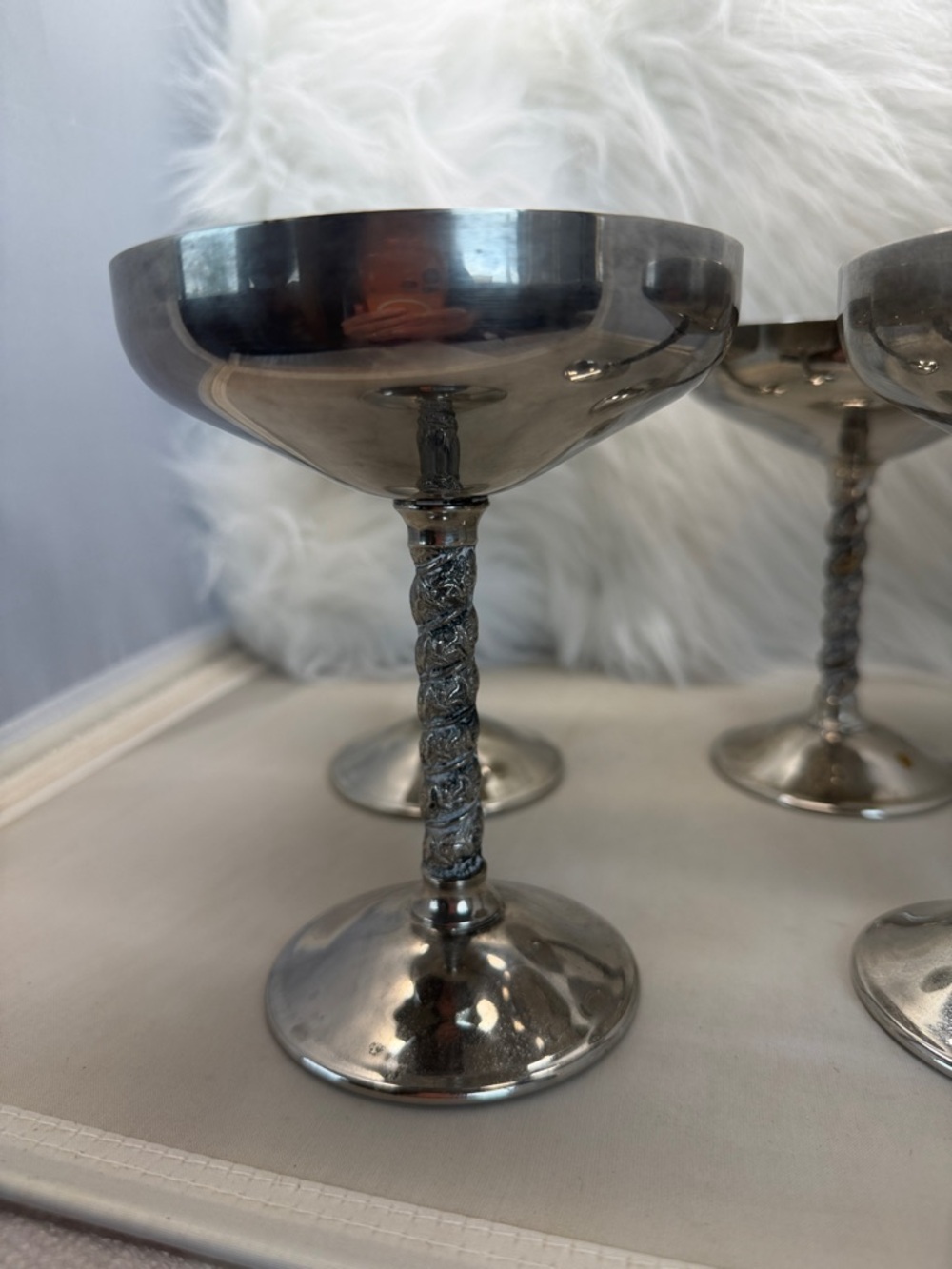 Silver Twisted Stem Coupe Glass - Elegant Home Dining Serving Bowl